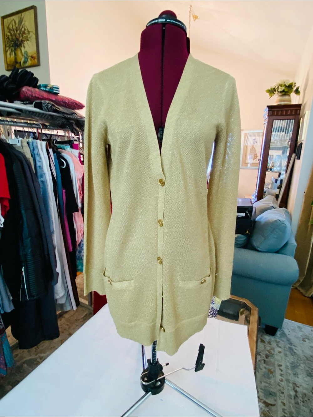 Lauren Ralph Lauren Metallic Gold Long Cardigan